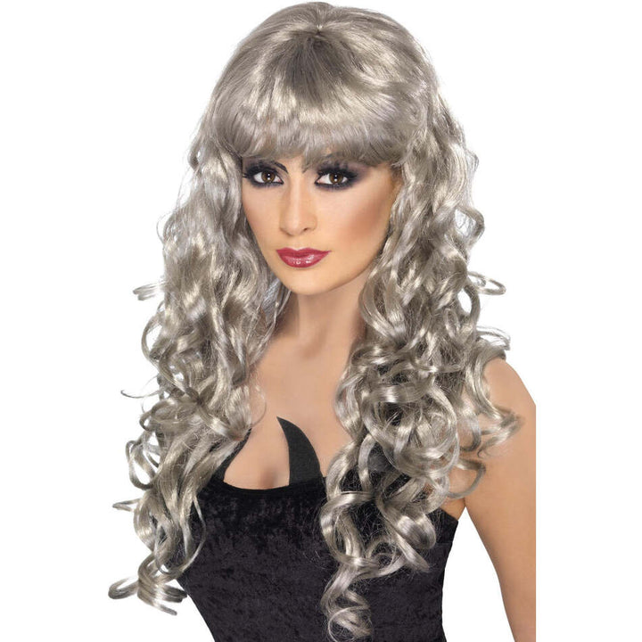 Siren Wig Adult Curly Long Silver Fringed Costume Hair 1