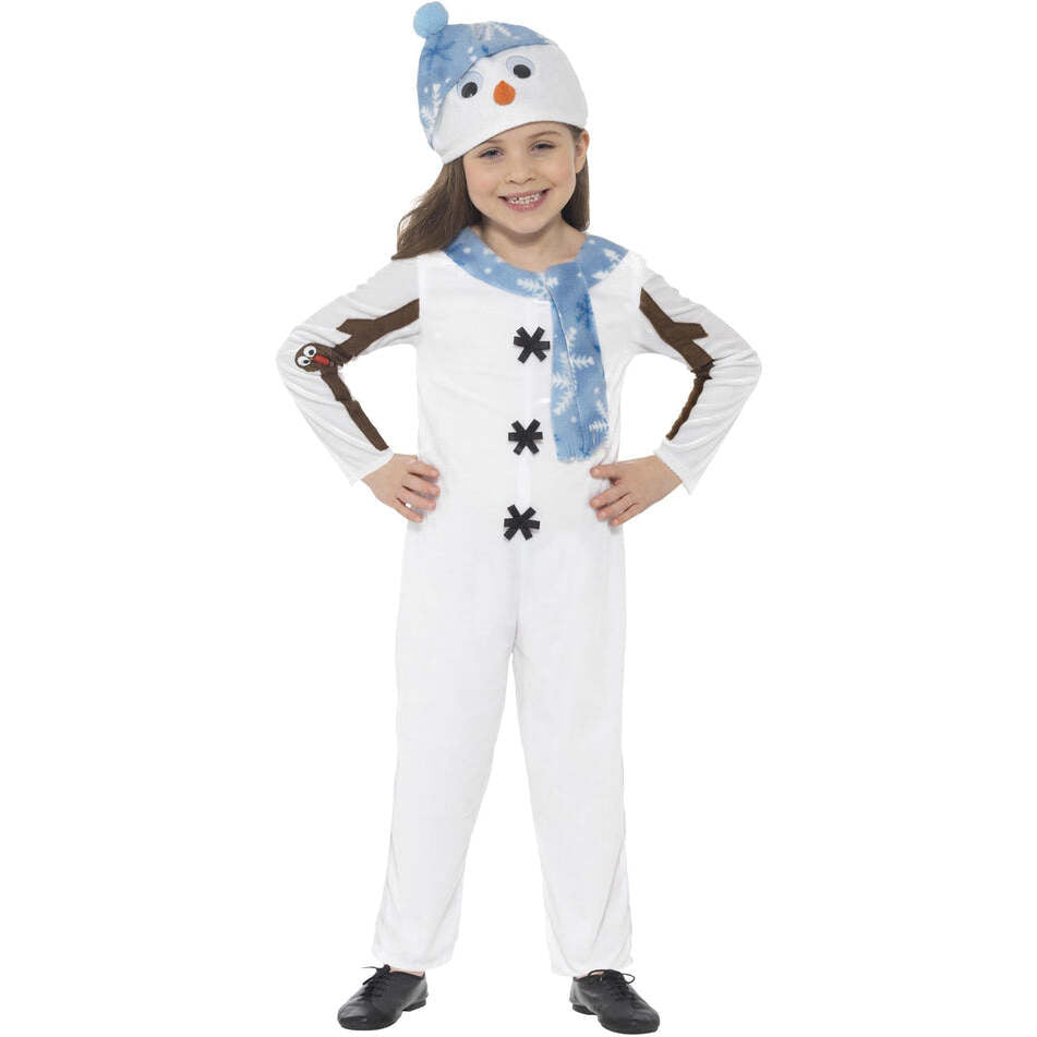 Snowman Toddler Costume Kids White Jumpsuit and Hat with Carrot Nose 1