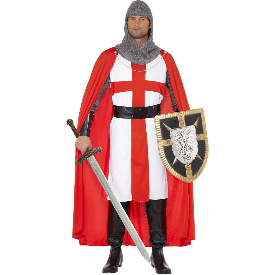 St George Hero Costume Adult Tunic Red Cape Crusader Outfit 1