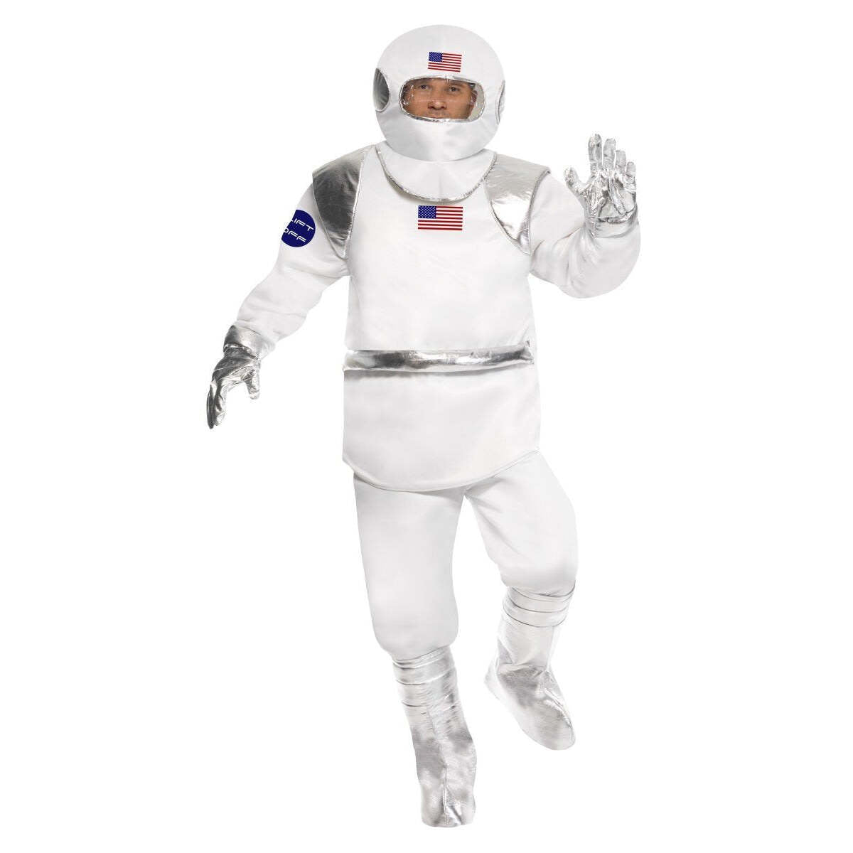 Spaceman Costume Adult White Top Trousers Helmet Gloves Shoe Covers 1