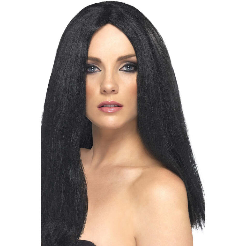 Star Style Long Straight Black Wig 44cm Glam Adult Costume Hair 1