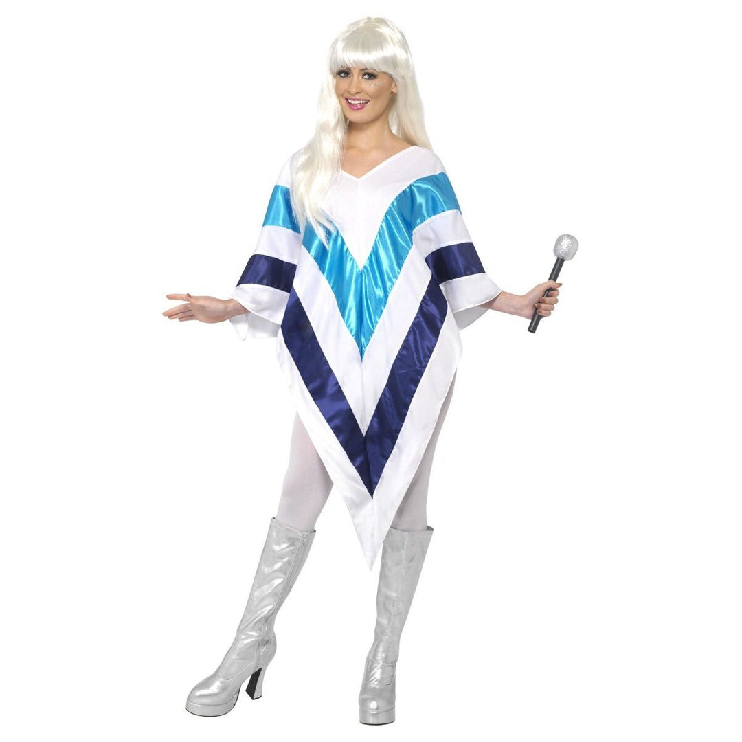 70s Super Trooper ABBA Poncho Adult White Blue 1