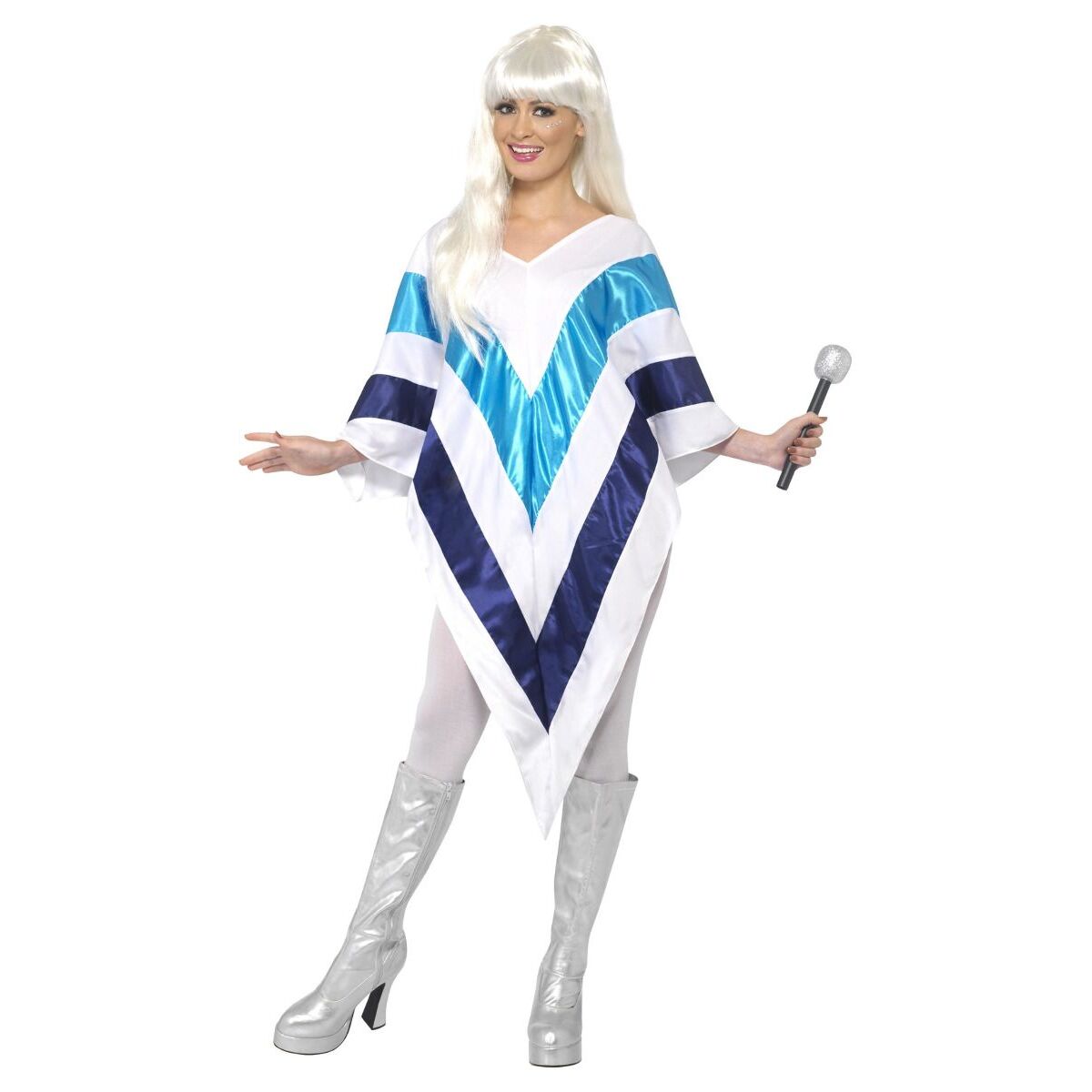 70s Super Trooper ABBA Poncho Adult White Blue 1