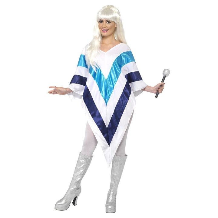 70s Super Trooper ABBA Poncho Adult White Blue 1