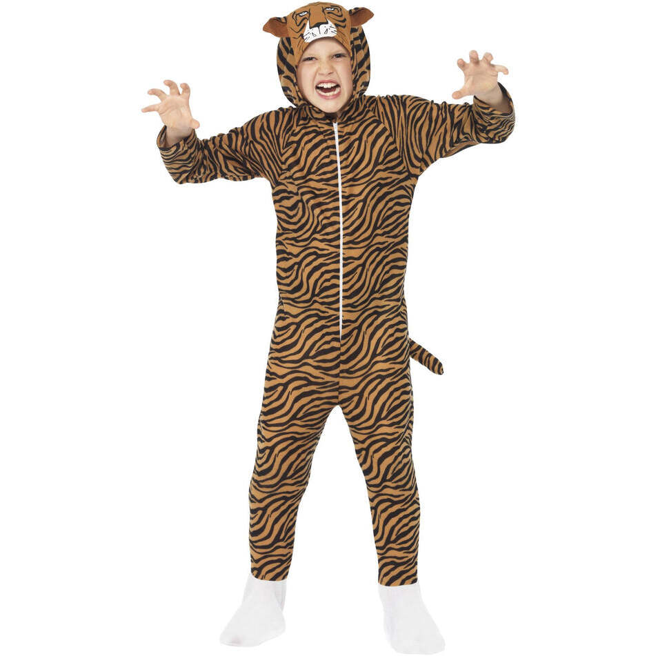 Tiger Costume Kids Orange Black Striped Hooded Animal Jumpsuit 1