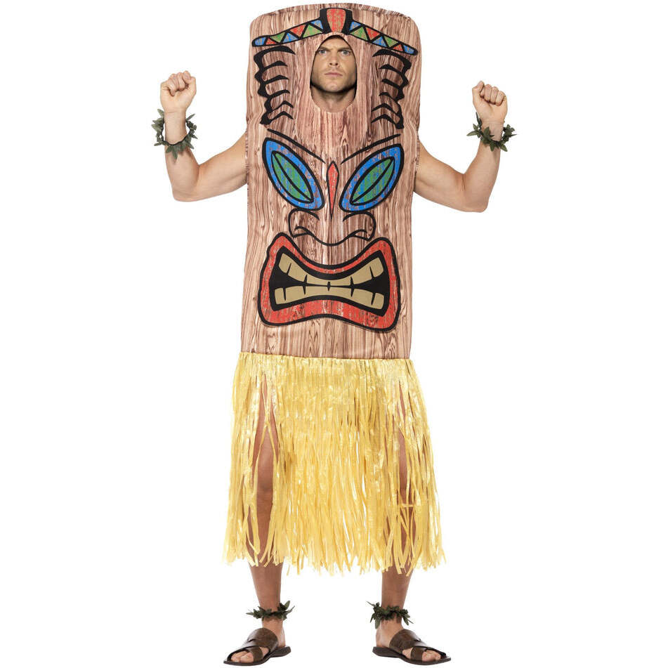 Tiki Totem Costume Adult Brown Tabard with Attached Yellow Skirt Wrist and Ankle Cuffs 1