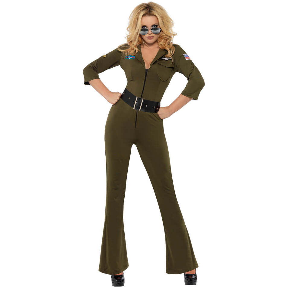 Top Gun Aviator Adult Green Jumpsuit Black Belt 1