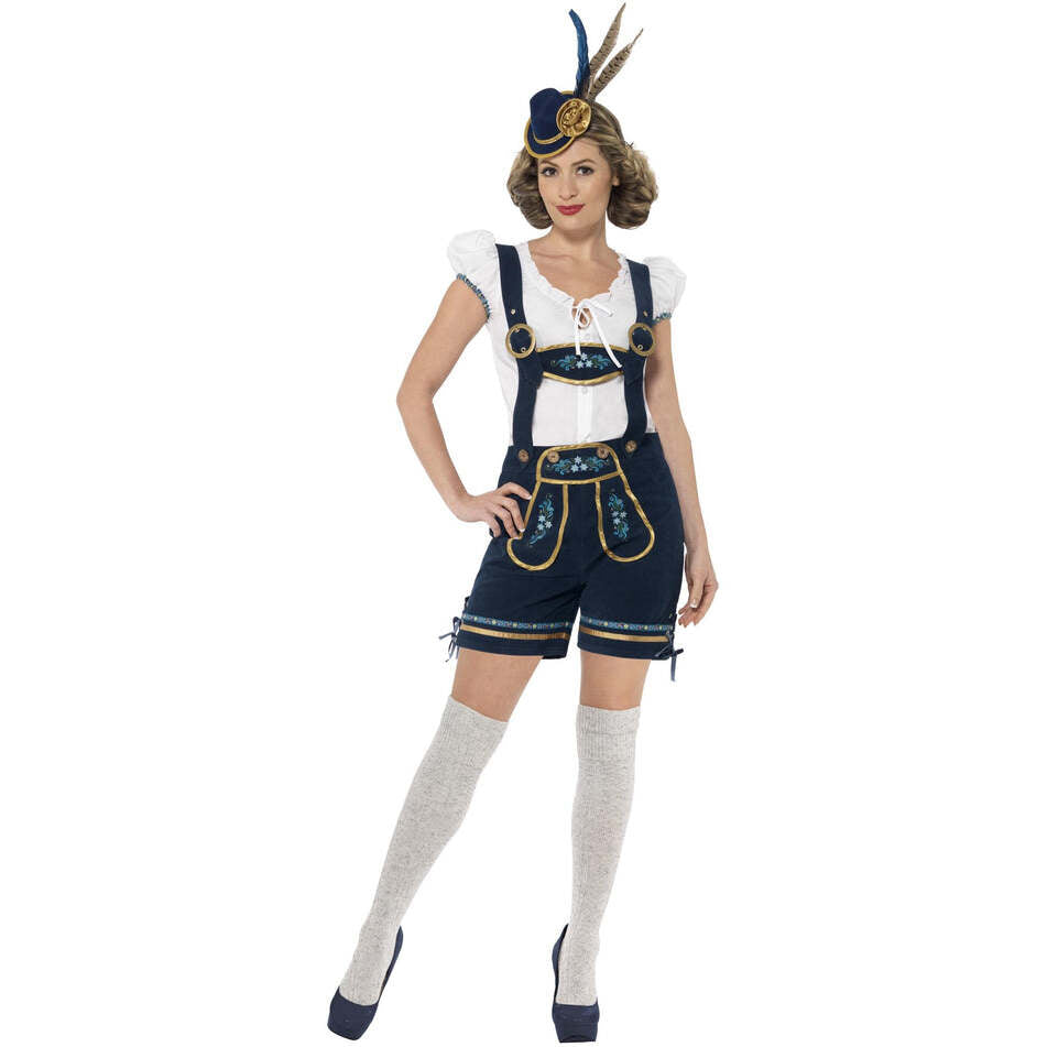 Traditional Deluxe Bavarian Costume Adult Blue Lederhosen White Top 1