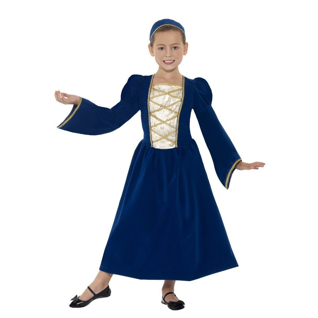 Tudor Princess Girl Costume Kids Royal Blue Dress Headband 1