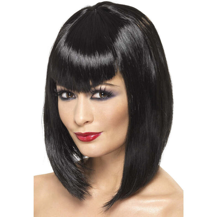 Vamp Wig Short Black with Fringe Glam Halloween Costume Hair 1