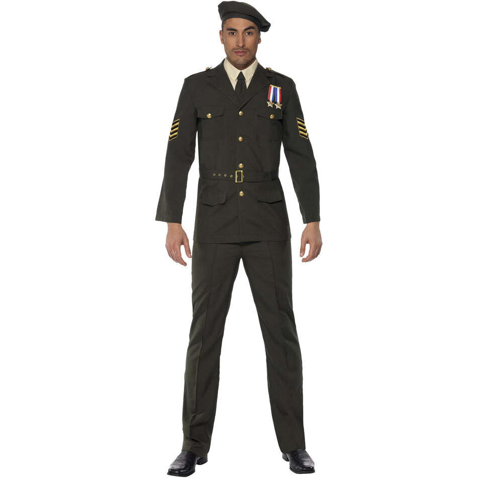 Wartime Officer Adult Green Beret Tie Trousers Belt and Jacket 1