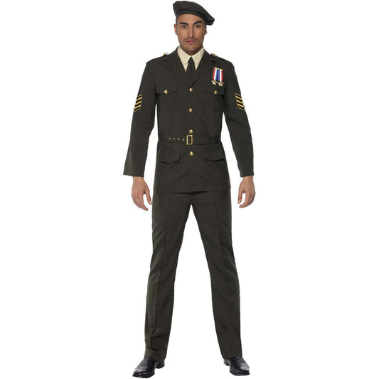 Wartime Officer Adult Green Beret Tie Trousers Belt and Jacket 1