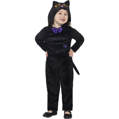 Cat Toddler Costume Black Hooded Jumpsuit with 3D Printed Eyes 1