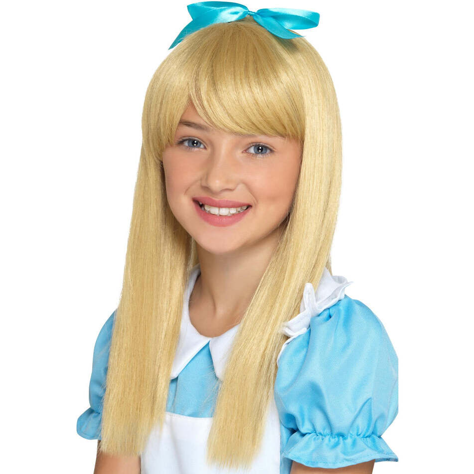 Alice In Wonderland Princess Wig Child Blonde with Blue Bow 1