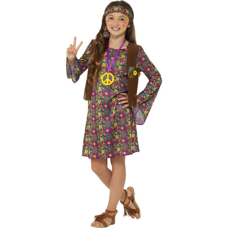 Hippie Girl Costume Child Dress Waistcoat Headband and Medallion 1