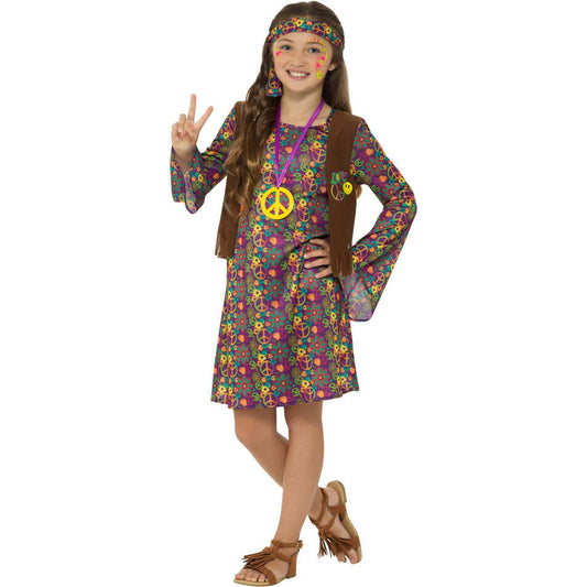 Hippie Girl Costume Child Dress Waistcoat Headband and Medallion 1