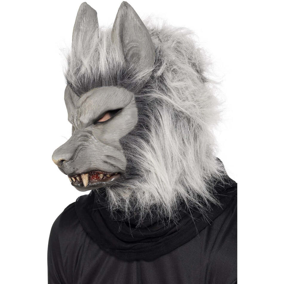 Werewolf Mask Adult Grey Latex Full Overhead with Fur Horror Costume Accessory 1