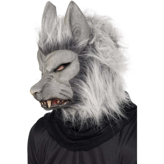 Werewolf Mask Adult Grey Latex Full Overhead with Fur Horror Costume Accessory 1