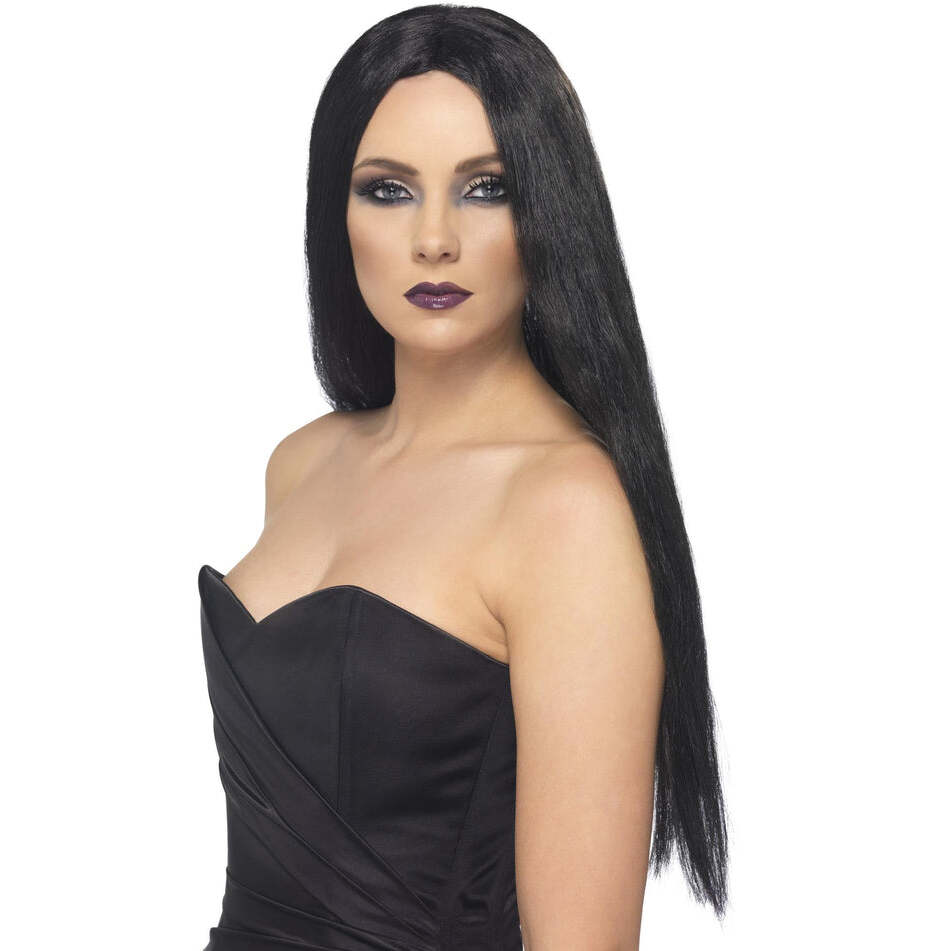 Witch Wig Black 61cm Long Centre Parting Adult Costume Accessory 1