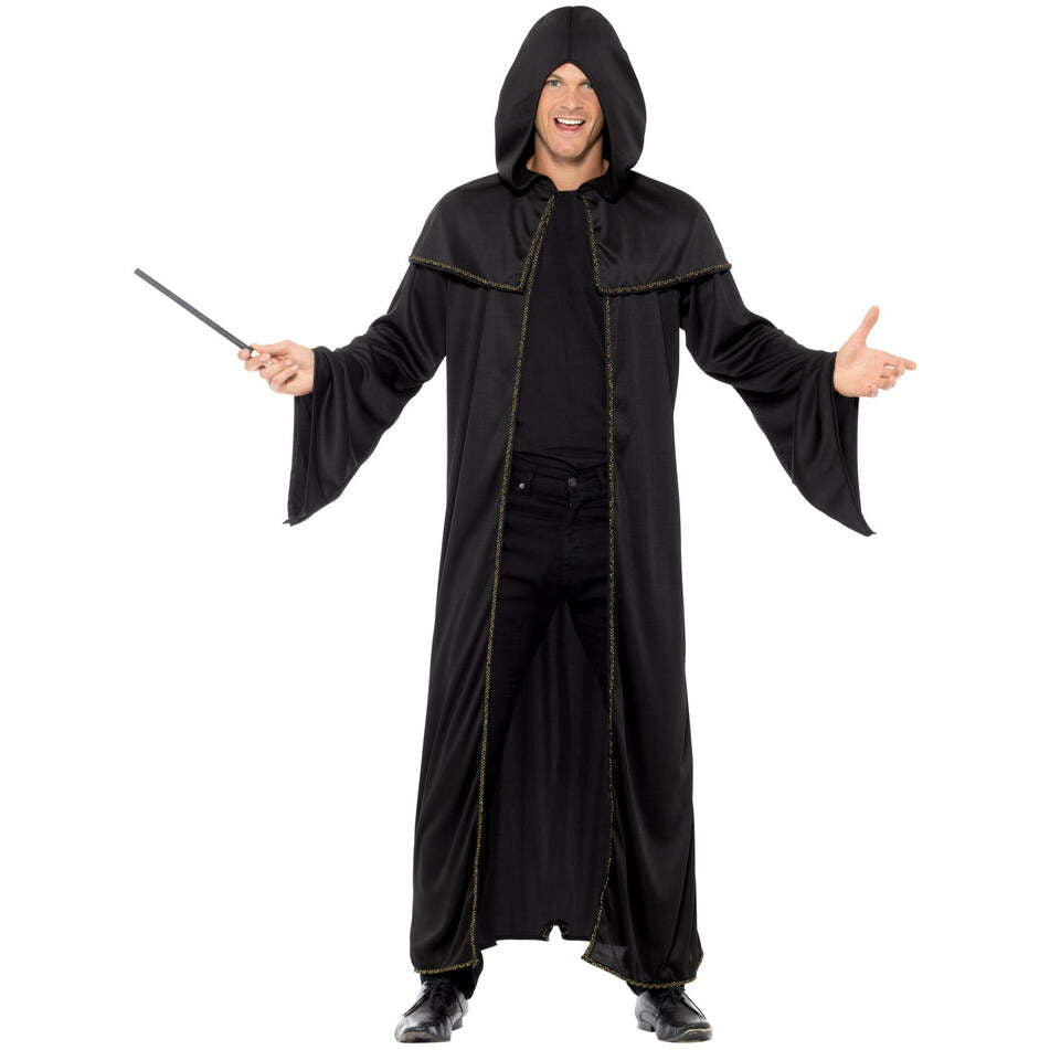 Wizard Cloak Black Hooded Sorcerer Adult Costume Robe 1