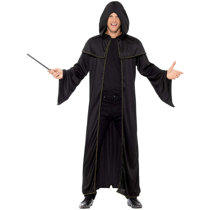 Wizard Cloak Black Hooded Sorcerer Adult Costume Robe 1