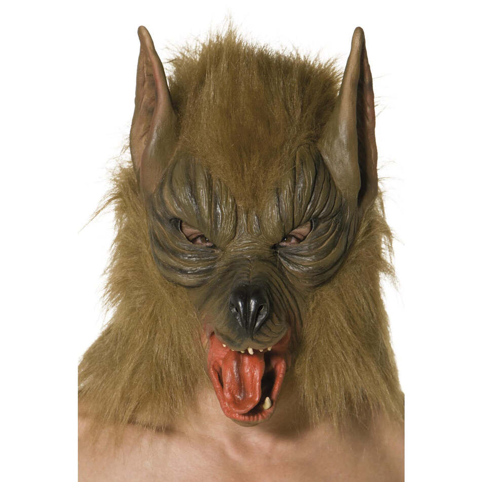Wolf Mask Adult Brown Fur Overhead Latex Horror Costume Accessory 1
