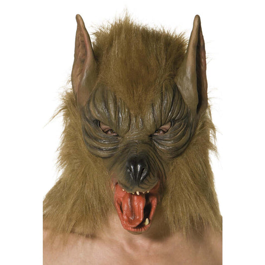Wolf Mask Adult Brown Fur Overhead Latex Horror Costume Accessory 1