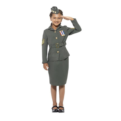 WW2 Army Girl Costume Kids Khaki Green Jacket Skirt Hat 1