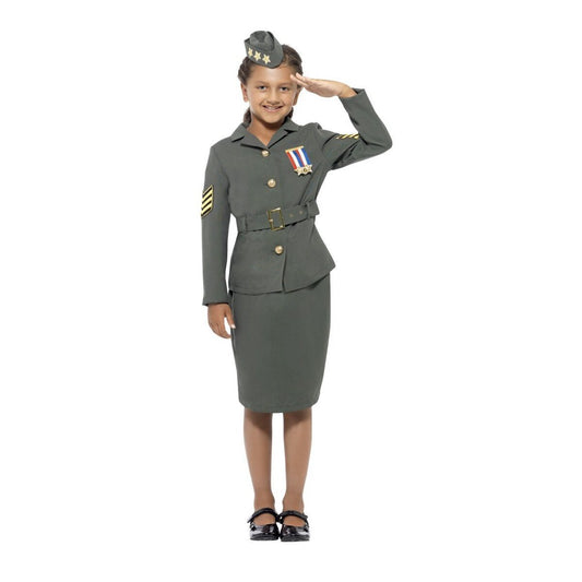 WW2 Army Girl Costume Kids Khaki Green Jacket Skirt Hat 1