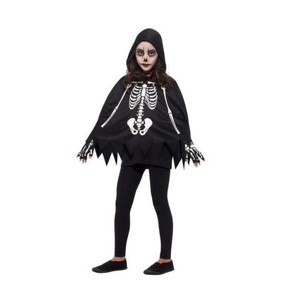 Skeleton Kit Child Black and White Poncho with Attached Hood and Skeleton Gloves 1
