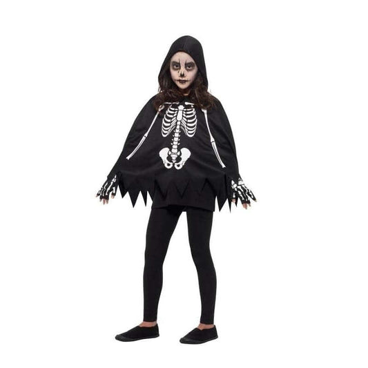 Skeleton Kit Child Black and White Poncho with Attached Hood and Skeleton Gloves 1