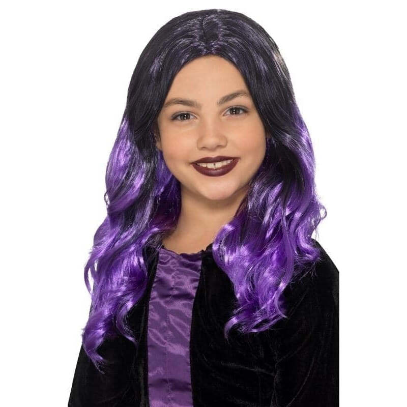 Kids Witch Wig Child Black Purple 1