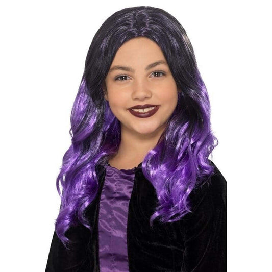 Kids Witch Wig Child Black Purple 1