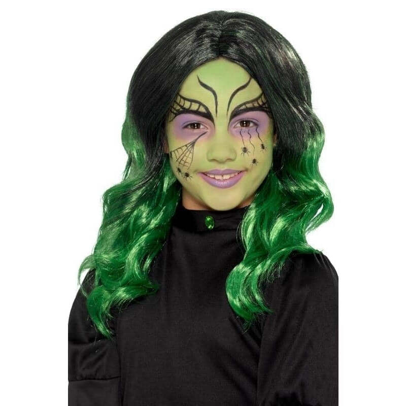 Kids Witch Wig Child Black Green 1
