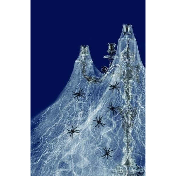 Spider Web Decoration Adult White Web 6 Spiders Halloween Party Prop 1