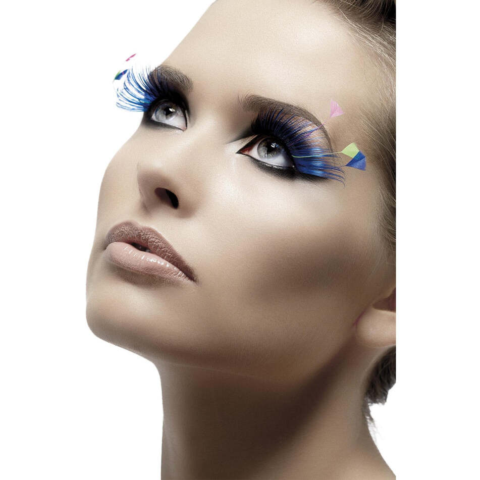 Eyelashes Adult Blue with Feather Plumes and Glue 1