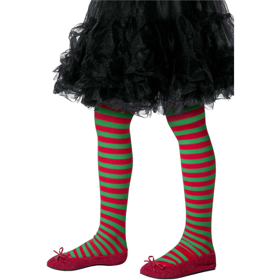 Striped Tights Red and Green Kids Age 6 to 12 Costume Accessory 1