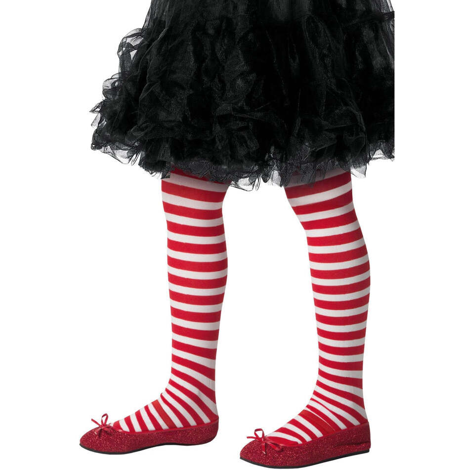 Striped Tights Childs Red and White Age 6-12 1