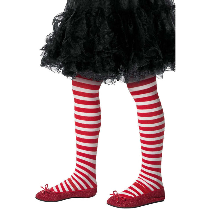 Striped Tights Childs Red and White Age 6-12 1