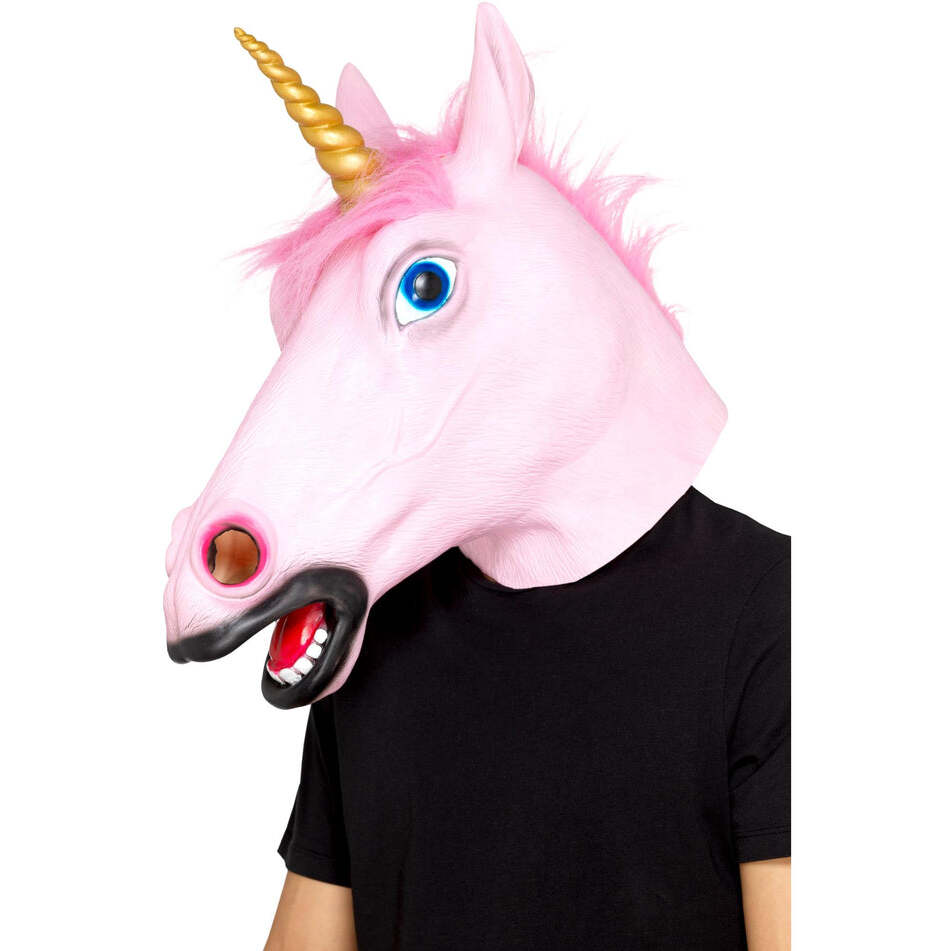 Pink Unicorn Latex Mask Adult Full Overhead Animal Costume Accessory 1