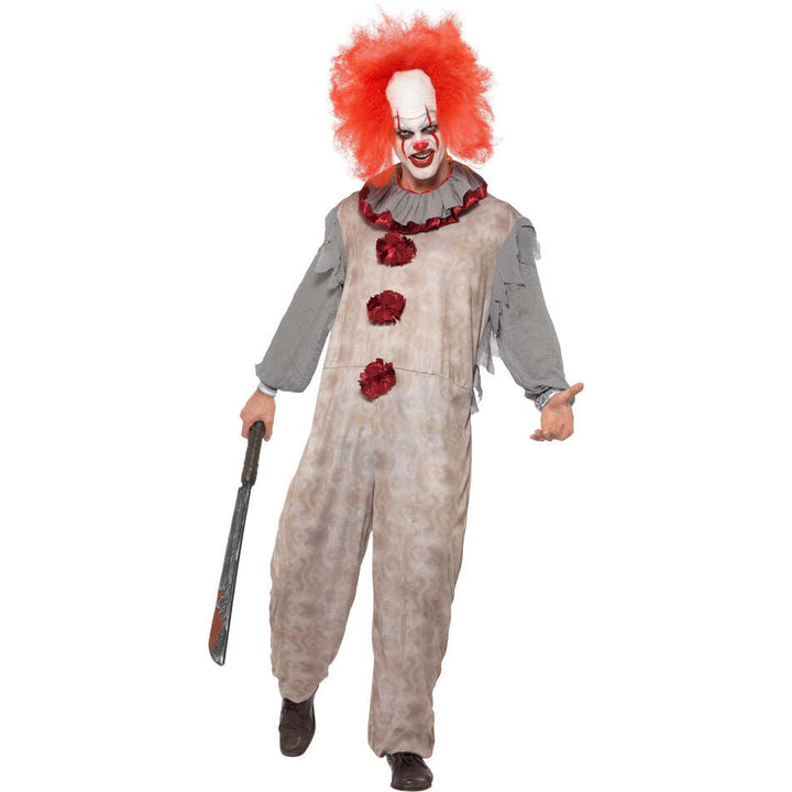 Vintage Clown Costume Adult Grey Red Jumpsuit and Neck Ruffle 1