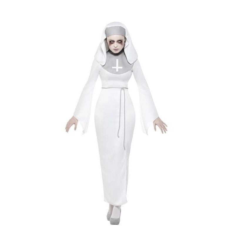 Haunted Asylum Nun Costume Adult White Dress Belt and Headpiece 1