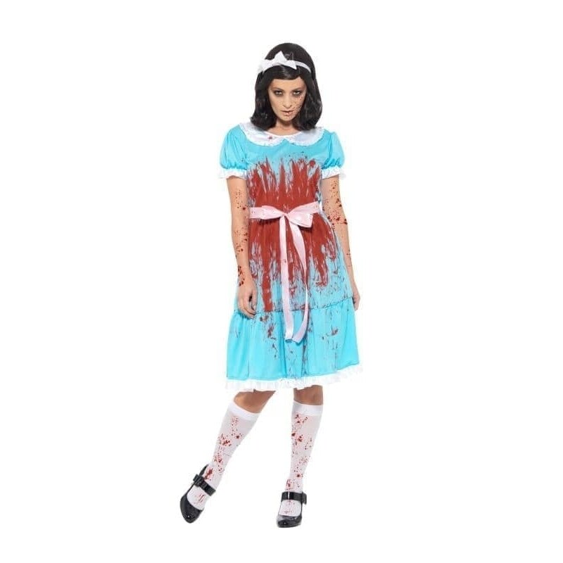 Bloody Murderous Twin Shining Adult Costume Blue Dress with Blood Effect 1