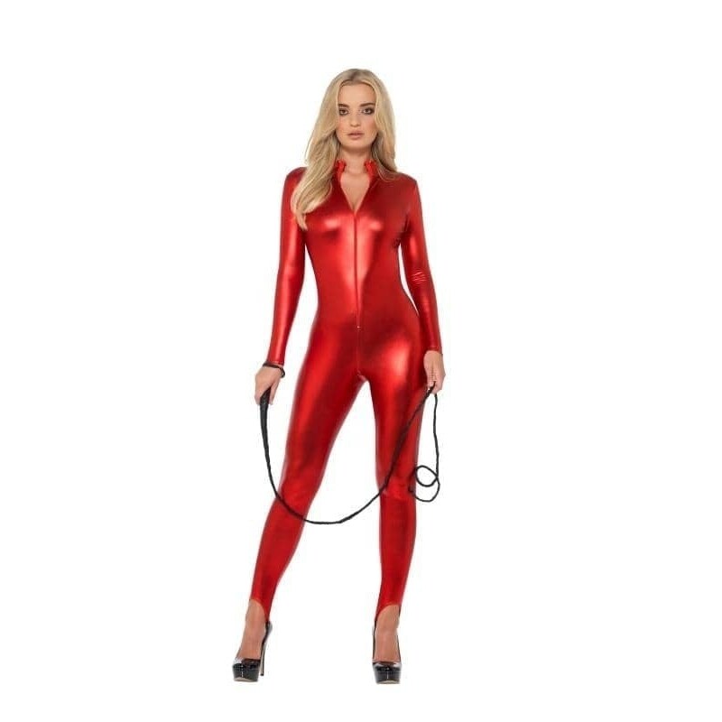Miss Whiplash Costume Adult Red Zip Up Catsuit 1