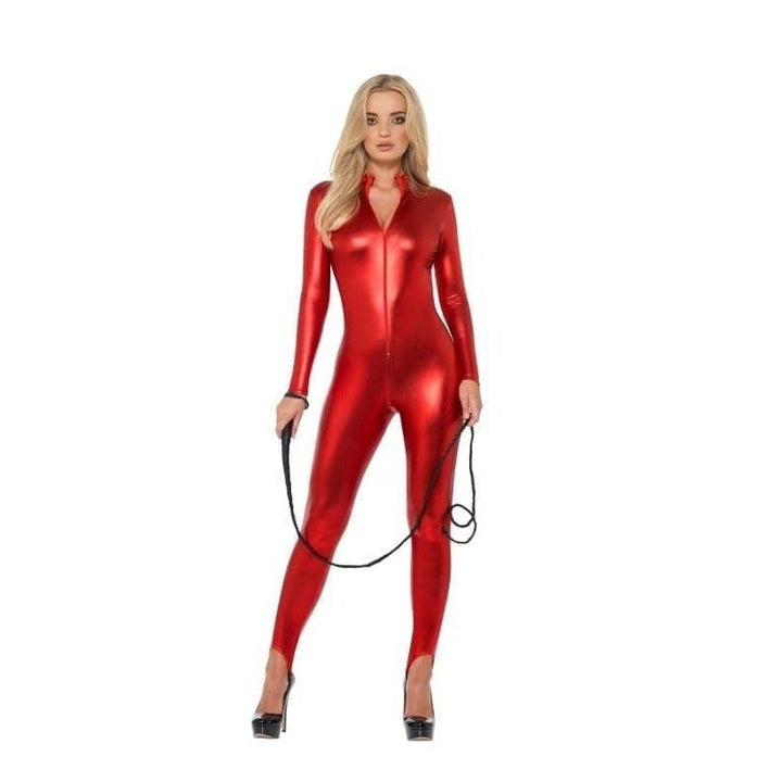 Miss Whiplash Costume Adult Red Zip Up Catsuit 1