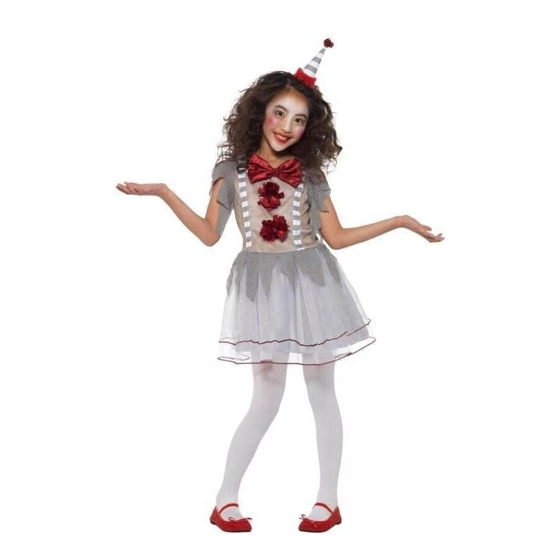 Vintage Clown Girl Costume Child Grey Dress with Headband 1