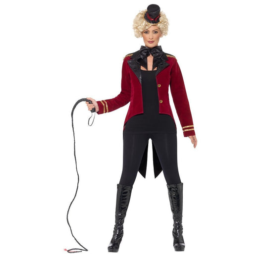 Ringmaster Costume Ladies Red and Gold Jacket with Mini Top Hat 1