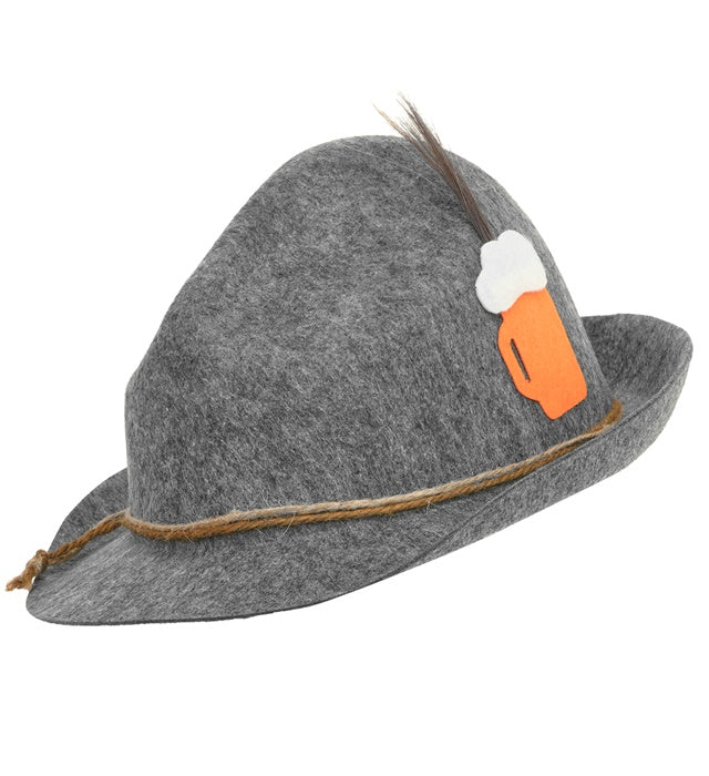 Bavarian Hat With Beer Mug & Feathers Deluxe Soft Felt