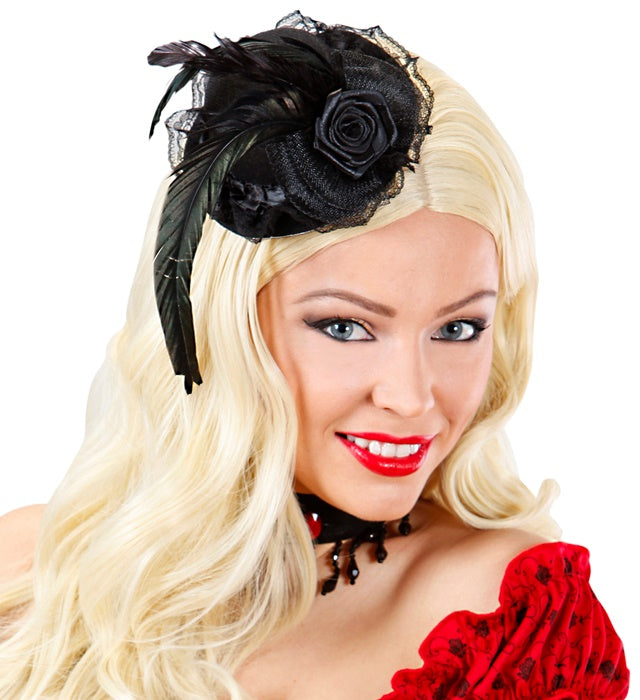 Mini Hats With Flower, Tulle & Feather Black