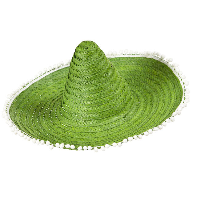 Green Sombrero With Pom Poms 50 Cm